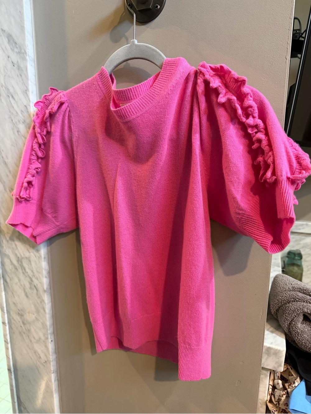 Women’s Hot Pink Ruffle Sleeve Knit Top